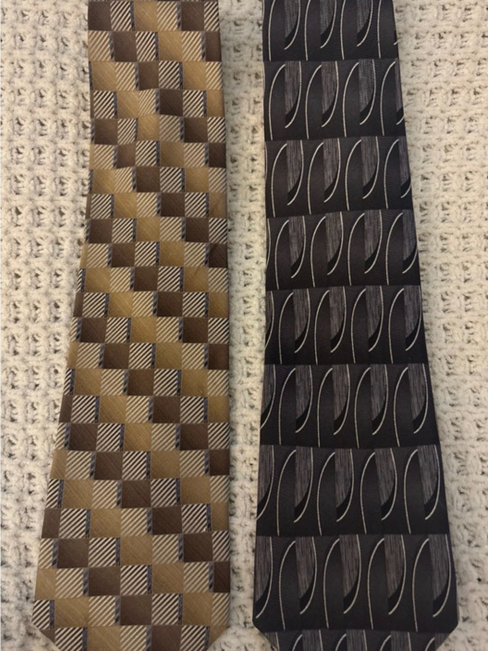 Classic Men's Necktie in Brown Plaid and Black Graphic Bundle of 2